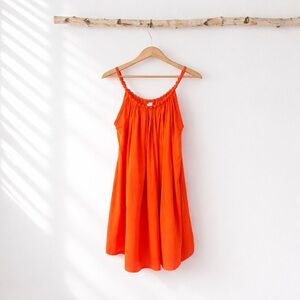 Bright Orange Midi Sundress With Fabric Beaded straps Lightweight Dress Size L